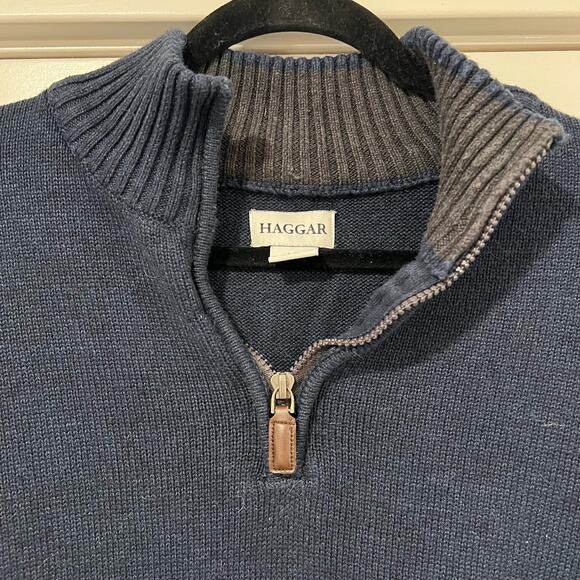 Haggar Men's Quarter Zip Long Sleeve Pullover Sweater Navy Size Large - Picture 3 of 9